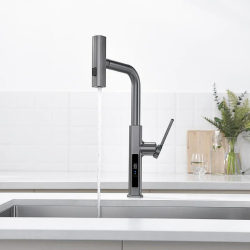 Save More on Hot Deals Lefton Waterfall & Pull-Out Kitchen Faucet with Temperature Display-KF2209