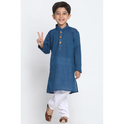 Grab Now Clearance  Sale is Live Now BOYS BLENDED COTTON KURTA SET IN BLUE