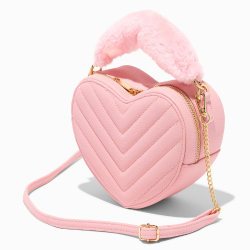 HURRY UP PRICE DROP ALERT ON Faux Fur Handle Quilted Pink Heart Crossbody Bag