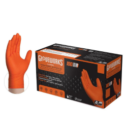 Save More on Hot Deals Gloveworks HD 8 mil. Orange Nitrile Disposable Industrial Gloves with Raised Diamond Texture - GWON