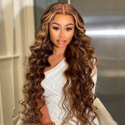 Shop Now Discounts on 4/27 Piano Lace Front Wigs Dark Brown Highlight Honey Blonde Human Hair Lace Wigs For Women