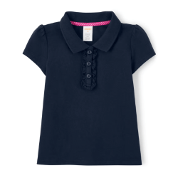HURRY UP Back To School Sale is Live Now Girls Ruffle Polo With Stain Resistance - Uniform - Navy Slate